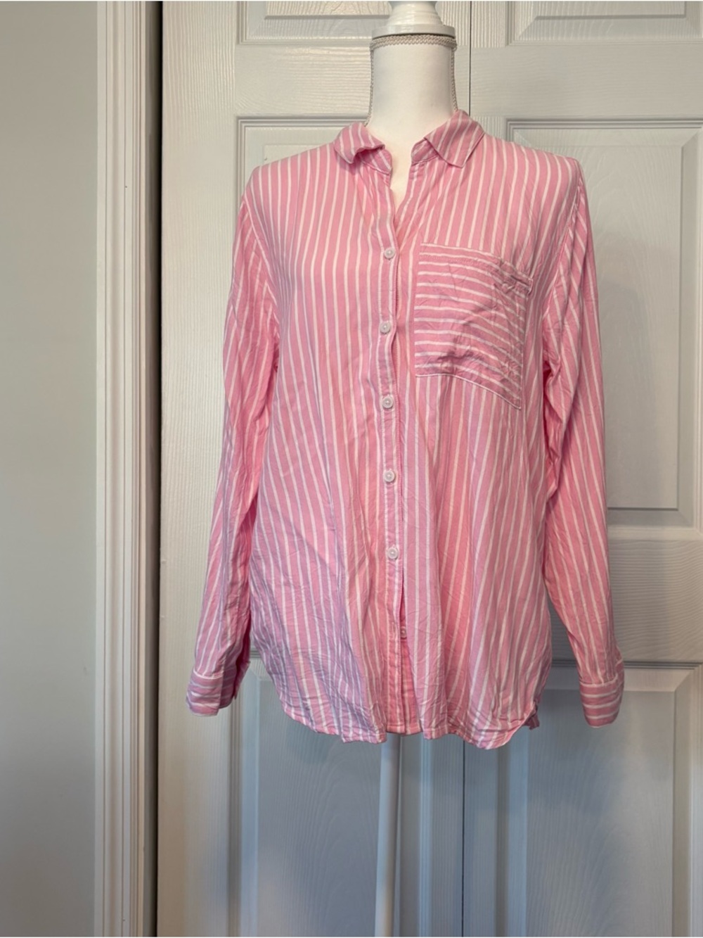 Coastal Resort Pink Stripe Button Front Beach Top Large